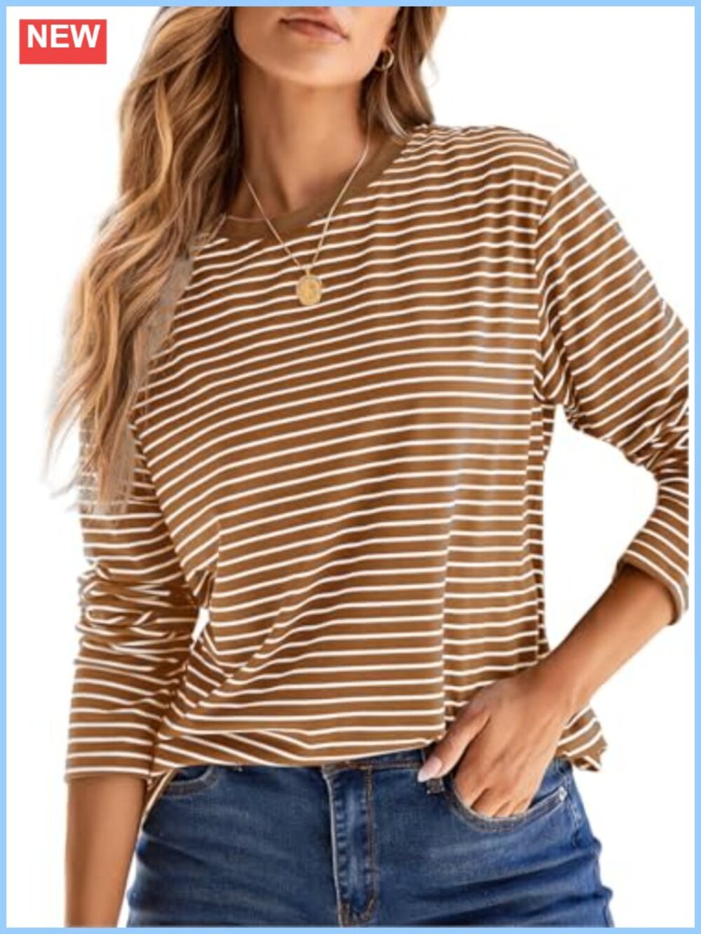 Women's Striped Long Sleeve Crew Neck T-Shirt Loose Fit Casual Top